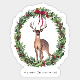 Christmas deer art. Merry Christmas. Sticker